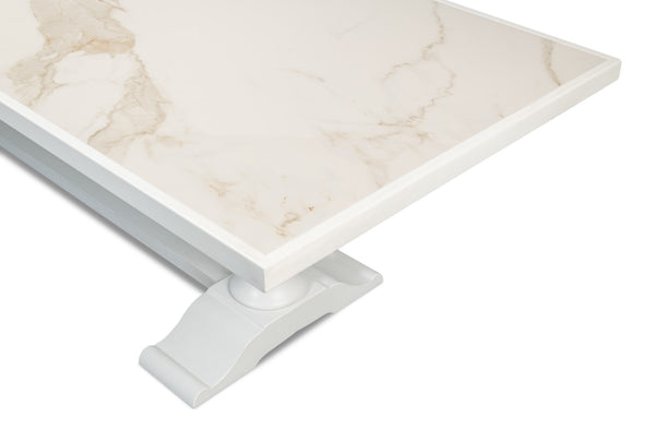 Sarreid Rectangular Dining Table Cortina - Stunning White Calacatta Porcelain With Elegant Tulip Wood Base White  U188-as08