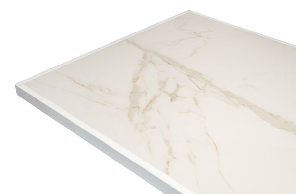 Sarreid Rectangular Dining Table Cortina - Stunning White Calacatta Porcelain With Elegant Tulip Wood Base White  U188-as08