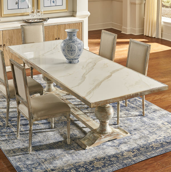 Sarreid Rectangular Dining Table - Elegant Grey Oak Base With Calacatta Porcelain Top For Modern Dining Grey  U188-as