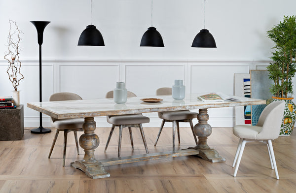 Sarreid Rectangular Dining Table - Elegant Grey Oak Base With Calacatta Porcelain Top For Modern Dining Grey  U188-as