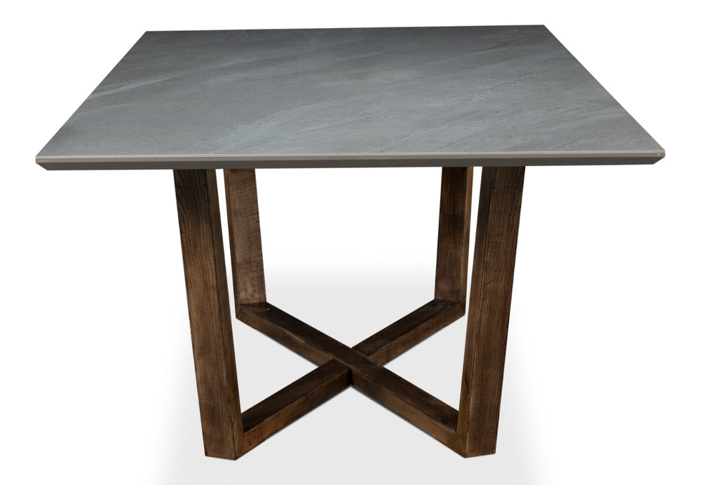 Sarreid Double Pedestal Dining Table - Rustic Driftwood Base, Elegant Grey Porcelain Top, Perfect For Gatherings Grey  U198-as