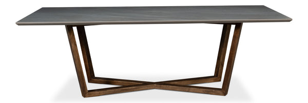 Sarreid Double Pedestal Dining Table - Rustic Driftwood Base, Elegant Grey Porcelain Top, Perfect For Gatherings Grey  U198-as