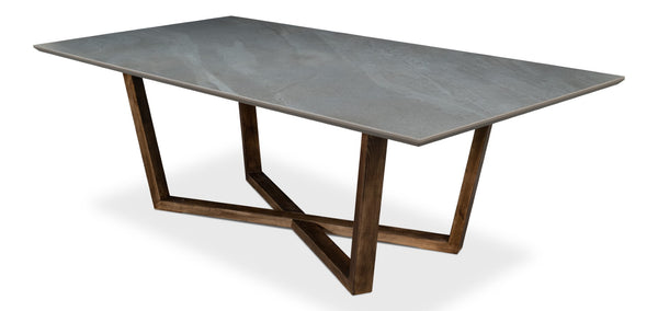 Sarreid Double Pedestal Dining Table - Rustic Driftwood Base, Elegant Grey Porcelain Top, Perfect For Gatherings Grey  U198-as