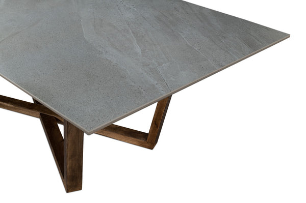 Sarreid Double Pedestal Dining Table - Rustic Driftwood Base, Elegant Grey Porcelain Top, Perfect For Gatherings Grey  U198-as