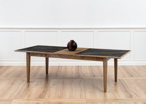 Sarreid Butterfly Dining Table - Elegant Driftwood Design With Noir Gloss Porcelain & Beechwood Legs Beige  U205-as