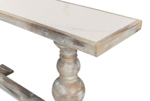Sarreid Stacy Double Pedestal Console - Elegant Grey Oak & Calacatta Gloss, Stunning Tulip Wood Base Design Grey  U206-as