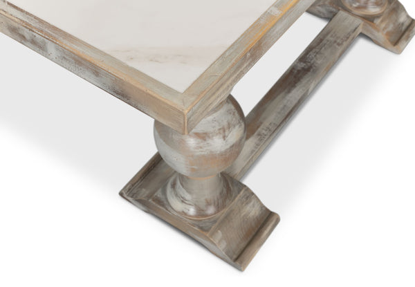 Sarreid Stacy Double Pedestal Console - Elegant Grey Oak & Calacatta Gloss, Stunning Tulip Wood Base Design Grey  U206-as
