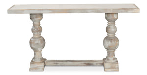 Sarreid Stacy Double Pedestal Console - Elegant Grey Oak & Calacatta Gloss, Stunning Tulip Wood Base Design Grey  U206-as