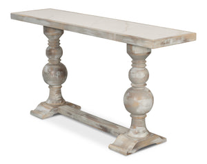 Sarreid Stacy Double Pedestal Console - Elegant Grey Oak & Calacatta Gloss, Stunning Tulip Wood Base Design Grey  U206-as