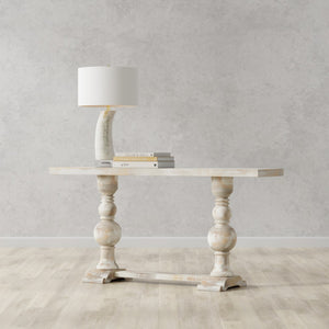 Sarreid Stacy Double Pedestal Console - Elegant Grey Oak & Calacatta Gloss, Stunning Tulip Wood Base Design Grey  U206-as