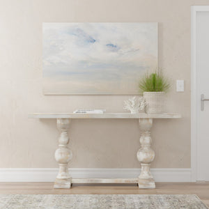 Sarreid Stacy Double Pedestal Console - Elegant Grey Oak & Calacatta Gloss, Stunning Tulip Wood Base Design Grey  U206-as