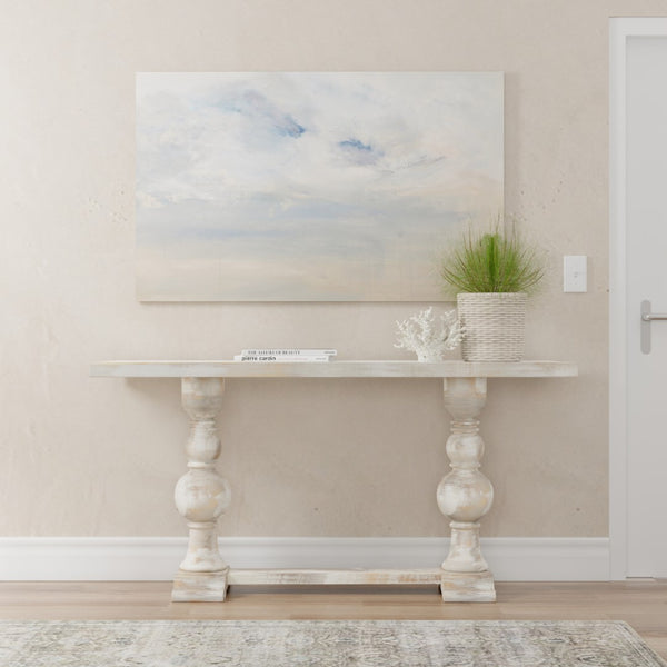 Sarreid Stacy Double Pedestal Console - Elegant Grey Oak & Calacatta Gloss, Stunning Tulip Wood Base Design Grey  U206-as