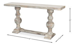 Sarreid Stacy Double Pedestal Console - Elegant Grey Oak & Calacatta Gloss, Stunning Tulip Wood Base Design Grey  U206-as