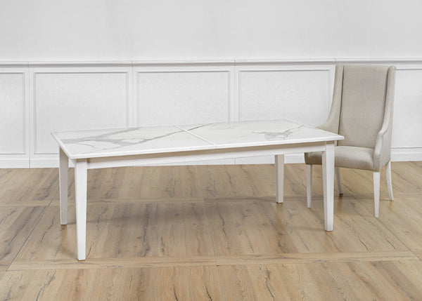 Sarreid Elton Butterfly Dining Table - Elegant White Porcelain Top With Beechwood Legs For Modern Homes White  U223-as08
