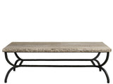 Griffith Park Cocktail Table - Elegant Gray Tavertine Stone Top with Stylish Oil-Rubbed Bronze Base