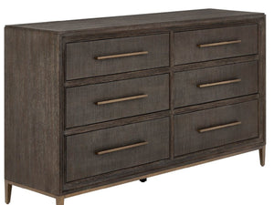 Universal Furniture Montclair Dresser: Luxurious Storage With Six Drawers, Embossed Cocoa Finish & Smoked Gold Base Cocoa  U508040-universal