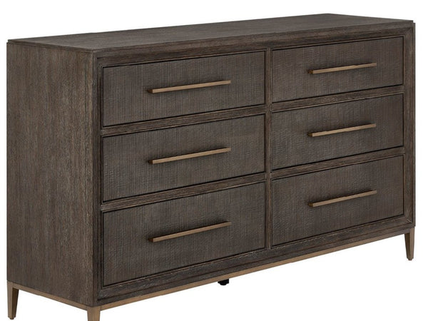 Universal Furniture Montclair Dresser: Luxurious Storage With Six Drawers, Embossed Cocoa Finish & Smoked Gold Base Cocoa  U508040-universal
