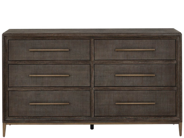 Universal Furniture Montclair Dresser: Luxurious Storage With Six Drawers, Embossed Cocoa Finish & Smoked Gold Base Cocoa  U508040-universal