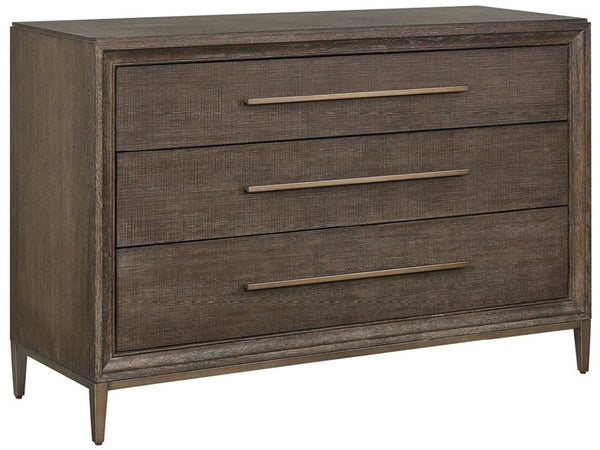 Universal Furniture Montclair Chest: Elegant Storage Solution With 3 Spacious Drawers & Smoked Gold Metal Base Design Cocoa  U508060-universal