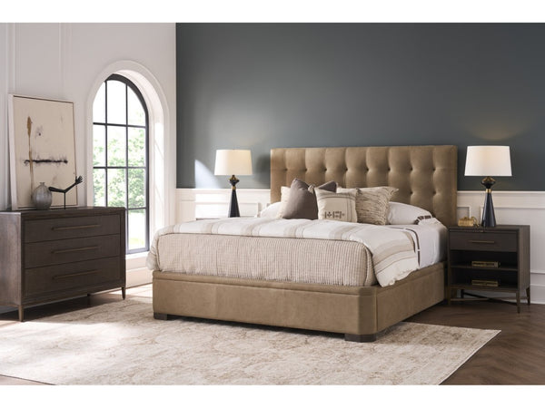 Universal Furniture Montclair Upholstered King Bed - Luxurious Vail Toffee Leather With Elegant Quilted Headboard Design Toffee  U508320b-universal