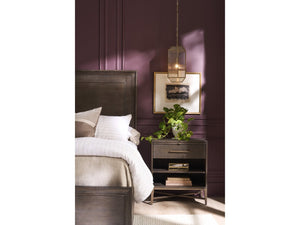 Universal Furniture Montclair Nightstand: Elegant Smoked Gold X-frame With Embossed Cocoa Drawer & Pull-out Shelf Cocoa  U508351-universal