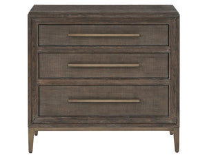 Universal Furniture Montclair Nightstand With 3 Drawers, Embossed Cocoa Fronts & Sleek Smoked Gold Metal Base Design Cocoa  U508355-universal