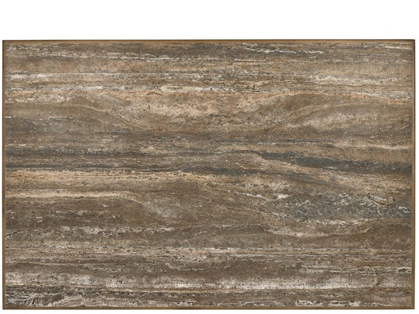 Universal Furniture Brindle Cocktail Table: Elegant Dark Gray Travertine Top, Cocoa Wood Shelf & Smoked Gold Frame Design Smioked Gold And Travertine  U508801-universal