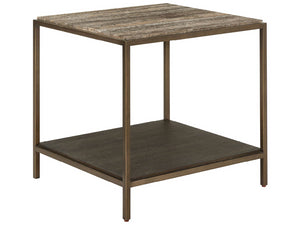 Universal Furniture Brindle End Table With Dark Gray Travertine Top & Cocoa Wood Shelf – Elegant Smoked Gold Frame Smioked Gold And Travertine  U508802-universal