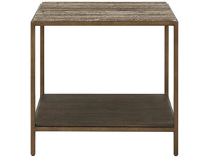 Universal Furniture Brindle End Table With Dark Gray Travertine Top & Cocoa Wood Shelf – Elegant Smoked Gold Frame Smioked Gold And Travertine  U508802-universal