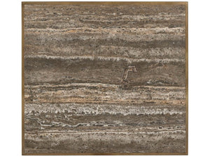 Universal Furniture Brindle End Table With Dark Gray Travertine Top & Cocoa Wood Shelf – Elegant Smoked Gold Frame Smioked Gold And Travertine  U508802-universal