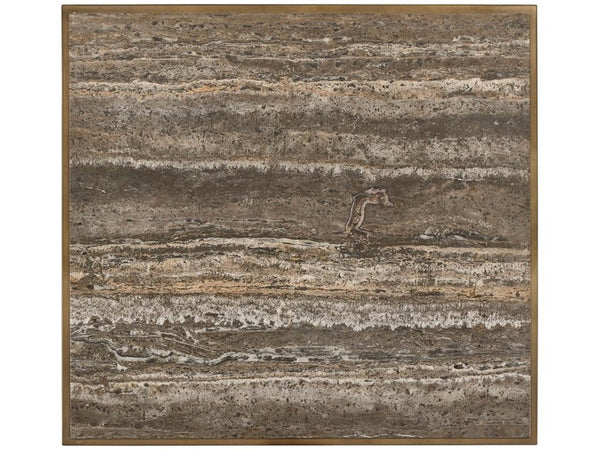 Universal Furniture Brindle End Table With Dark Gray Travertine Top & Cocoa Wood Shelf – Elegant Smoked Gold Frame Smioked Gold And Travertine  U508802-universal