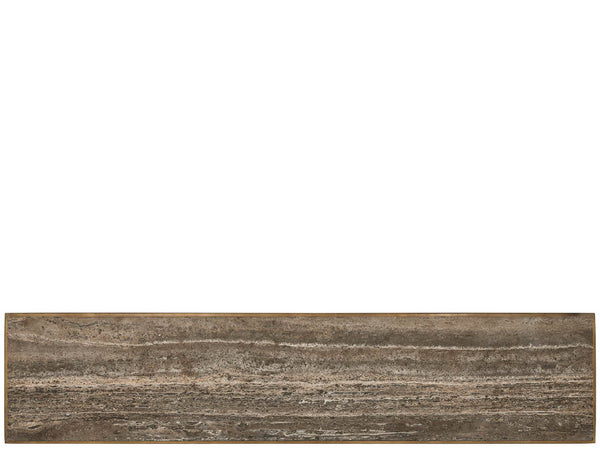 Universal Furniture Brindle Console Table - Dark Gray Travertine Top & Smoked Gold Frame With Cocoa Wood Shelves Smioked Gold And Travertine  U508803-universal