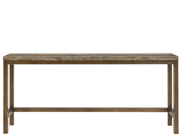 Universal Furniture Brindle Console With Stools – Elegant Dark Gray Travertine Top & Smoked Gold Frame For Entertaining Smioked Gold And Travertine  U508823-universal