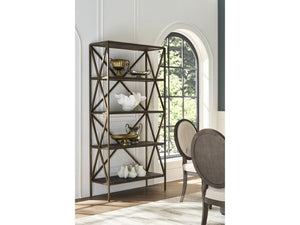 Universal Furniture Cocoa Etagere: Stylish Wood & Smoked Gold Metal Shelf With Geometric Bracing For Modern Display Storage Cocoa  U508851-universal