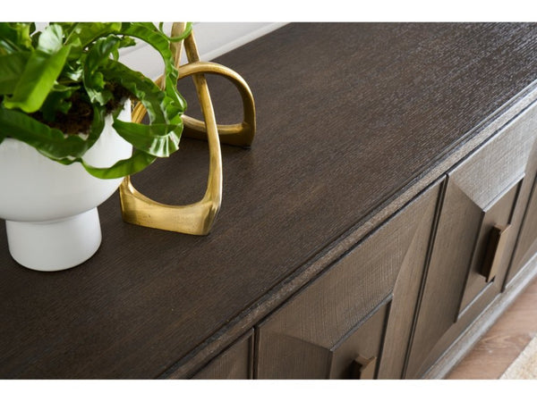 Universal Furniture Montclair Credenza: Sophisticated Media Storage With Geometric Doors, Adjustable Shelves & Power Bar Cocoa  U508966-universal