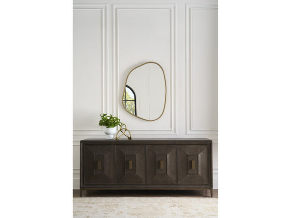 Universal Furniture Montclair Credenza: Sophisticated Media Storage With Geometric Doors, Adjustable Shelves & Power Bar Cocoa  U508966-universal