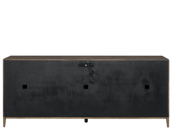 Universal Furniture Montclair Credenza: Sophisticated Media Storage With Geometric Doors, Adjustable Shelves & Power Bar Cocoa  U508966-universal