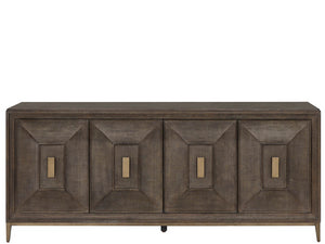 Universal Furniture Montclair Credenza: Sophisticated Media Storage With Geometric Doors, Adjustable Shelves & Power Bar Cocoa  U508966-universal