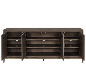 Universal Furniture Montclair Credenza: Sophisticated Media Storage With Geometric Doors, Adjustable Shelves & Power Bar Cocoa  U508966-universal