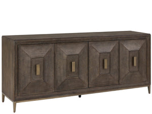 Universal Furniture Montclair Credenza: Sophisticated Media Storage With Geometric Doors, Adjustable Shelves & Power Bar Cocoa  U508966-universal