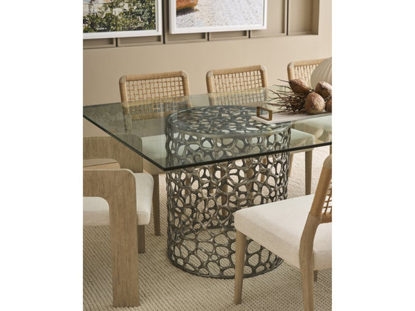 Universal Furniture Retangle Dining Table - Coastal Elegance With Glass Top & Coral-inspired Bases In Antique Nickel Finish Antique Nickel  U533658n-universal