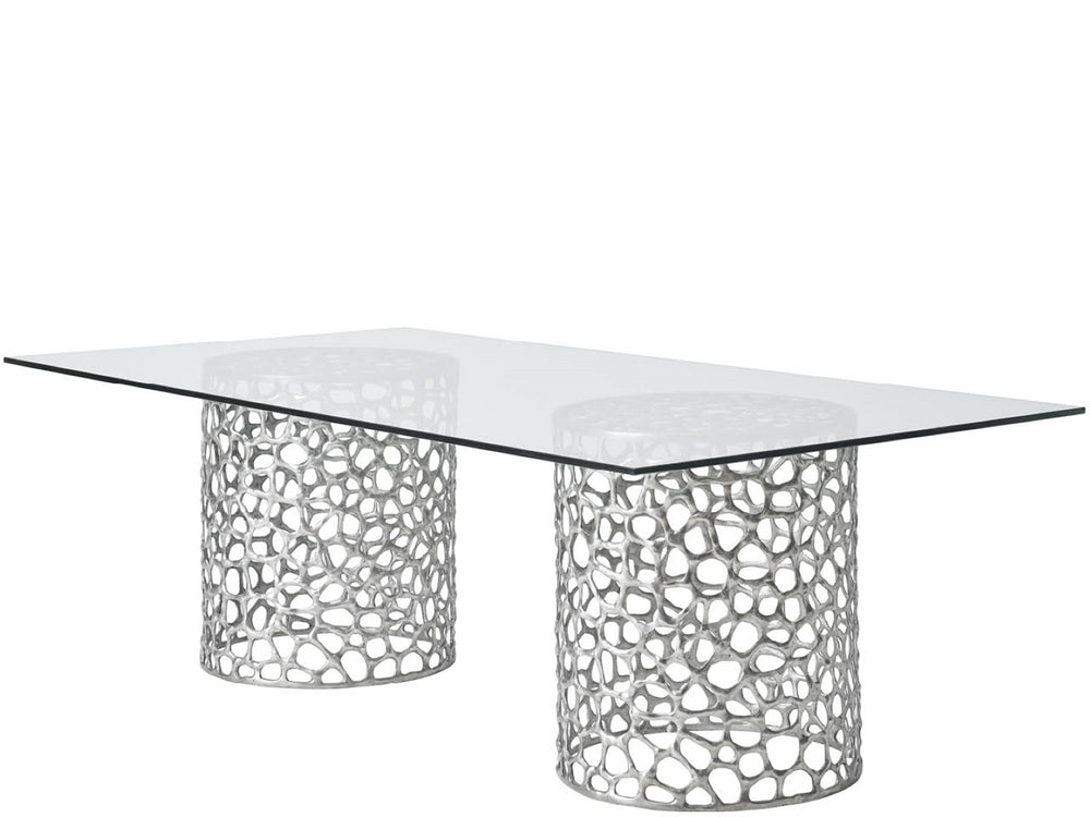 Universal Furniture Retangle Dining Table - Coastal Elegance With Glass Top & Coral-inspired Bases In Antique Nickel Finish Antique Nickel  U533658n-universal