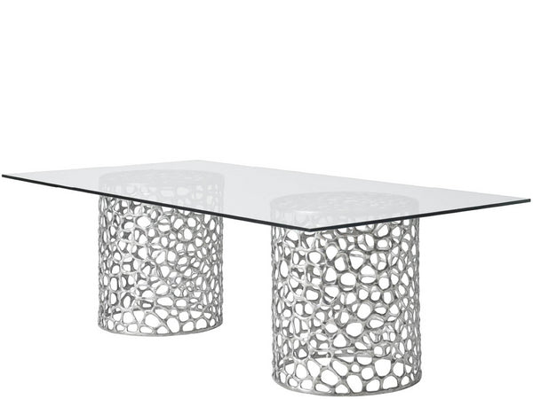 Universal Furniture Retangle Dining Table - Coastal Elegance With Glass Top & Coral-inspired Bases In Antique Nickel Finish Antique Nickel  U533658n-universal