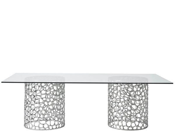 Universal Furniture Retangle Dining Table - Coastal Elegance With Glass Top & Coral-inspired Bases In Antique Nickel Finish Antique Nickel  U533658n-universal