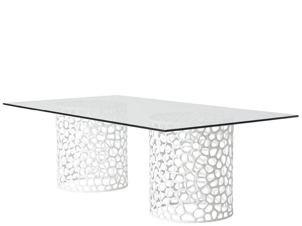 Universal Furniture Rectangle Dining Table - Coastal Elegance With Glass Top & Coral-inspired Aluminum Base Design White  U533658-universal