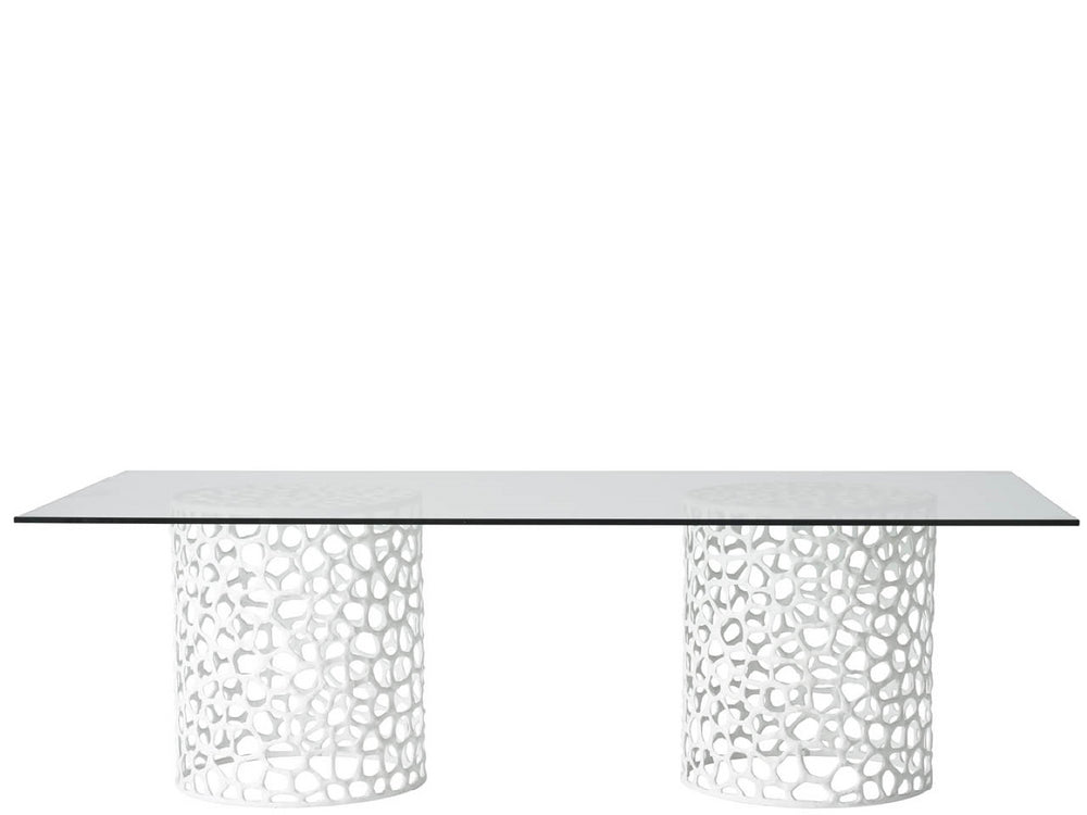 Universal Furniture Rectangle Dining Table - Coastal Elegance With Glass Top & Coral-inspired Aluminum Base Design White  U533658-universal