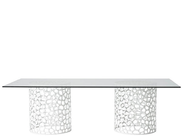 Universal Furniture Rectangle Dining Table - Coastal Elegance With Glass Top & Coral-inspired Aluminum Base Design White  U533658-universal