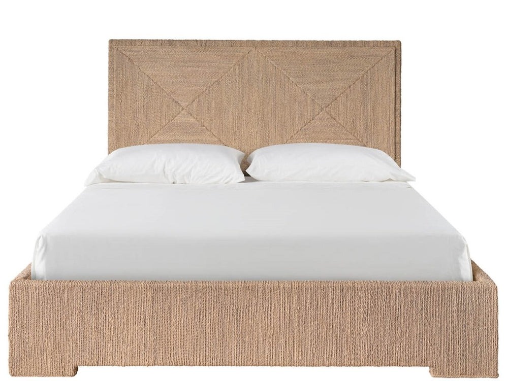 Universal Furniture Abaca Woven Bed Queen - Coastal Charm With Natural Fiber, 58" Geometric Headboard For Elegant Retreat Natural Oak  U533215b-universal
