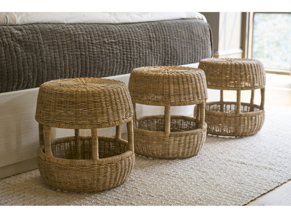 Universal Furniture Oasis Stool - Versatile 18-inch Round Drum Accent Piece For Coastal Homes, Plant Stand & Seating Woven Slimit Brown  U533382-universal