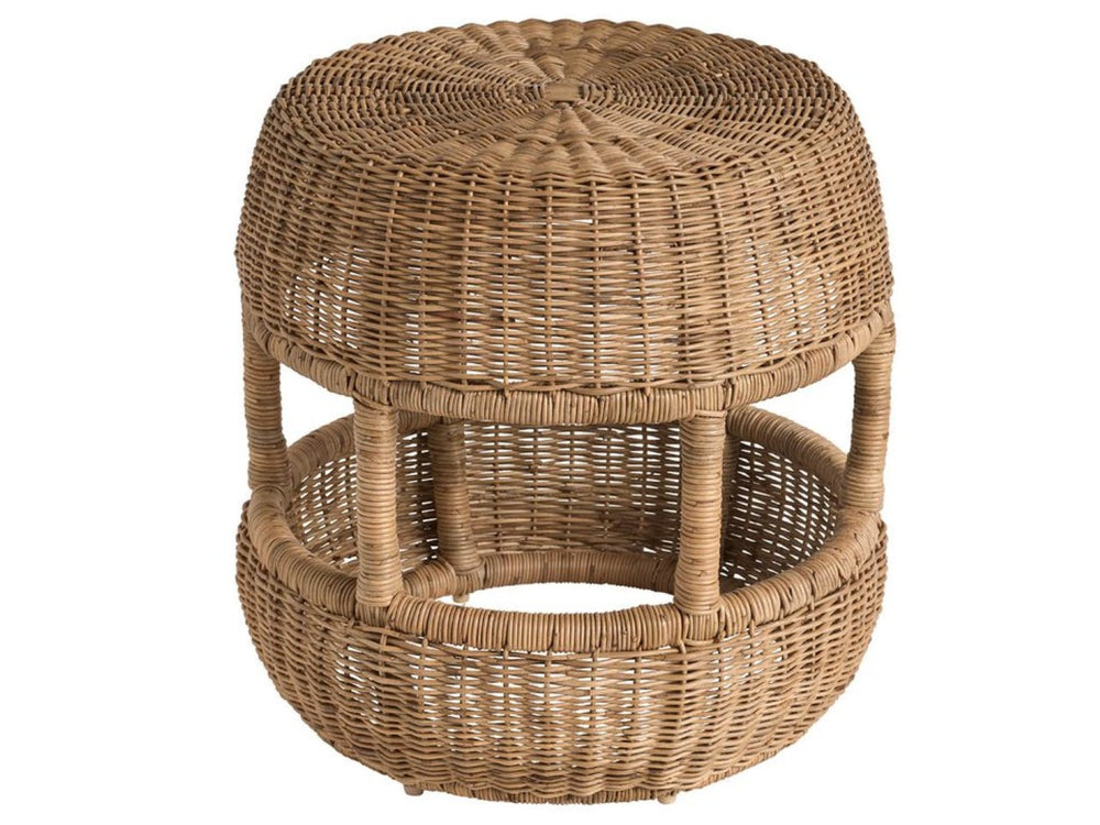 Universal Furniture Oasis Stool - Versatile 18-inch Round Drum Accent Piece For Coastal Homes, Plant Stand & Seating Woven Slimit Brown  U533382-universal